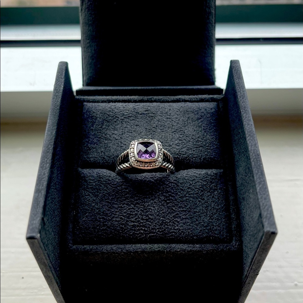 David Yurman: Petite Albion Ring with Amethyst and Diamonds - Size 6.5